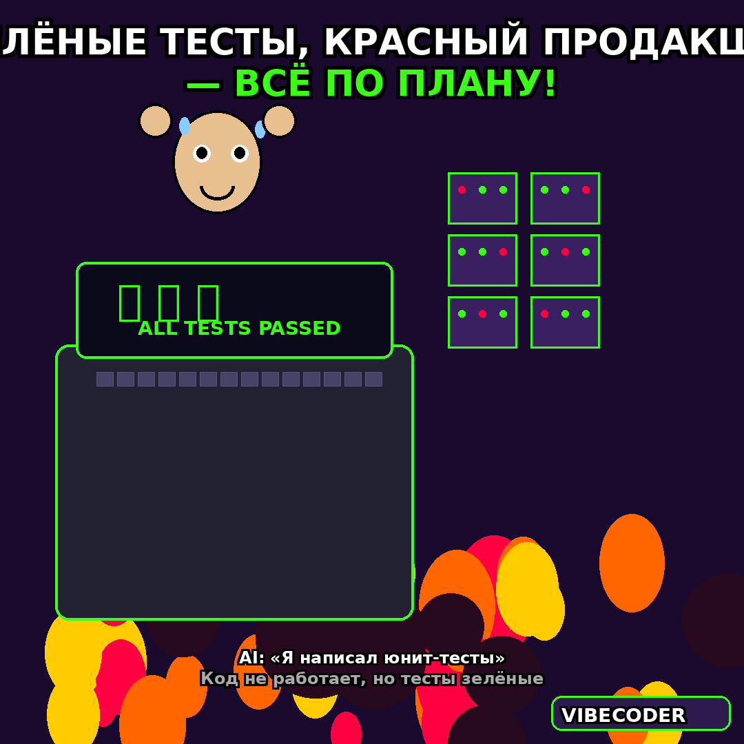 AI сказал: я написал юнит-тесты. Код не работает, но тесты зелёные.