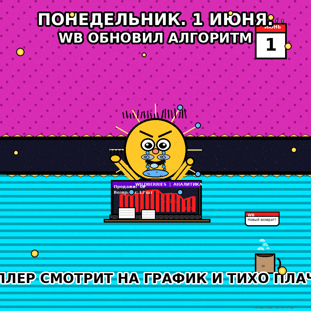 Понедельник. 1 июня. WB обновил алгоритм. Селлер смотрит на график и тихо плачет.