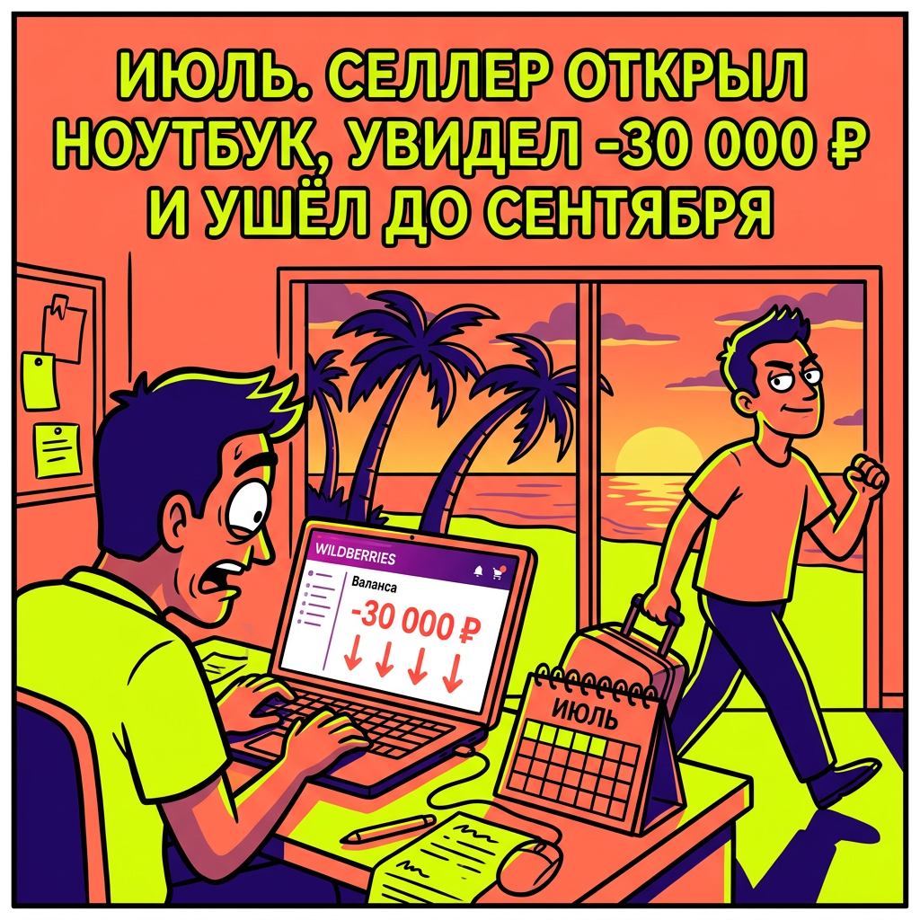 Июль. Селлер открыл ноутбук, увидел -30 000 ₽ и ушёл до сентября