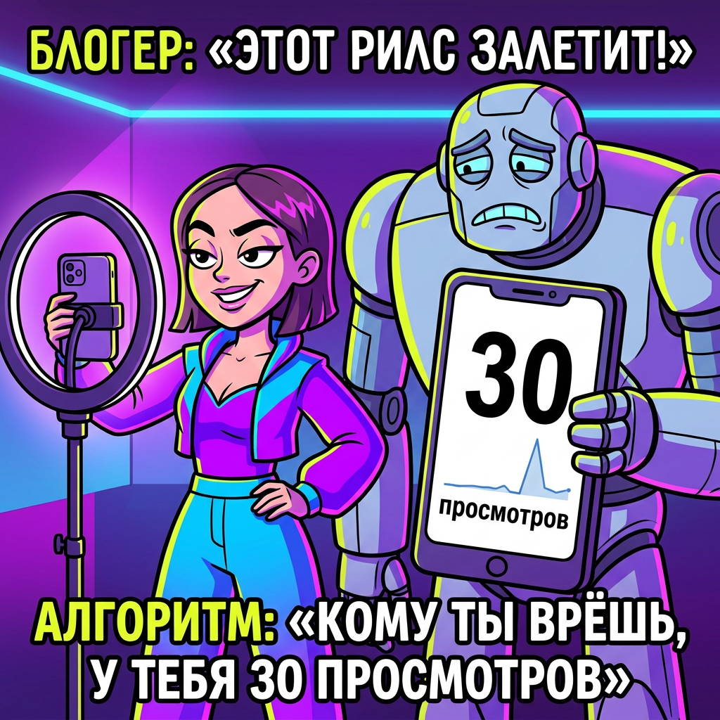 Блогер: «Этот рилс залетит!» Алгоритм: «Кому ты врёшь, у тебя 30 просмотров»