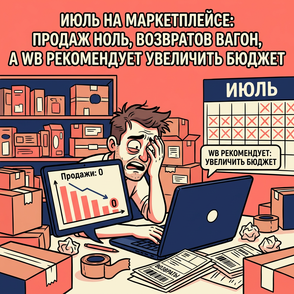 Июль на маркетплейсе: продаж ноль, возвратов вагон, а WB рекомендует увеличить бюджет