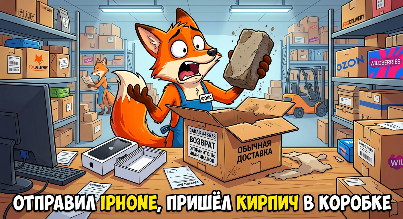 Селлер-лис открыл возврат и обнаружил кирпич вместо iPhone. Классика мошенничества на маркетплейсах. WB не поможет.