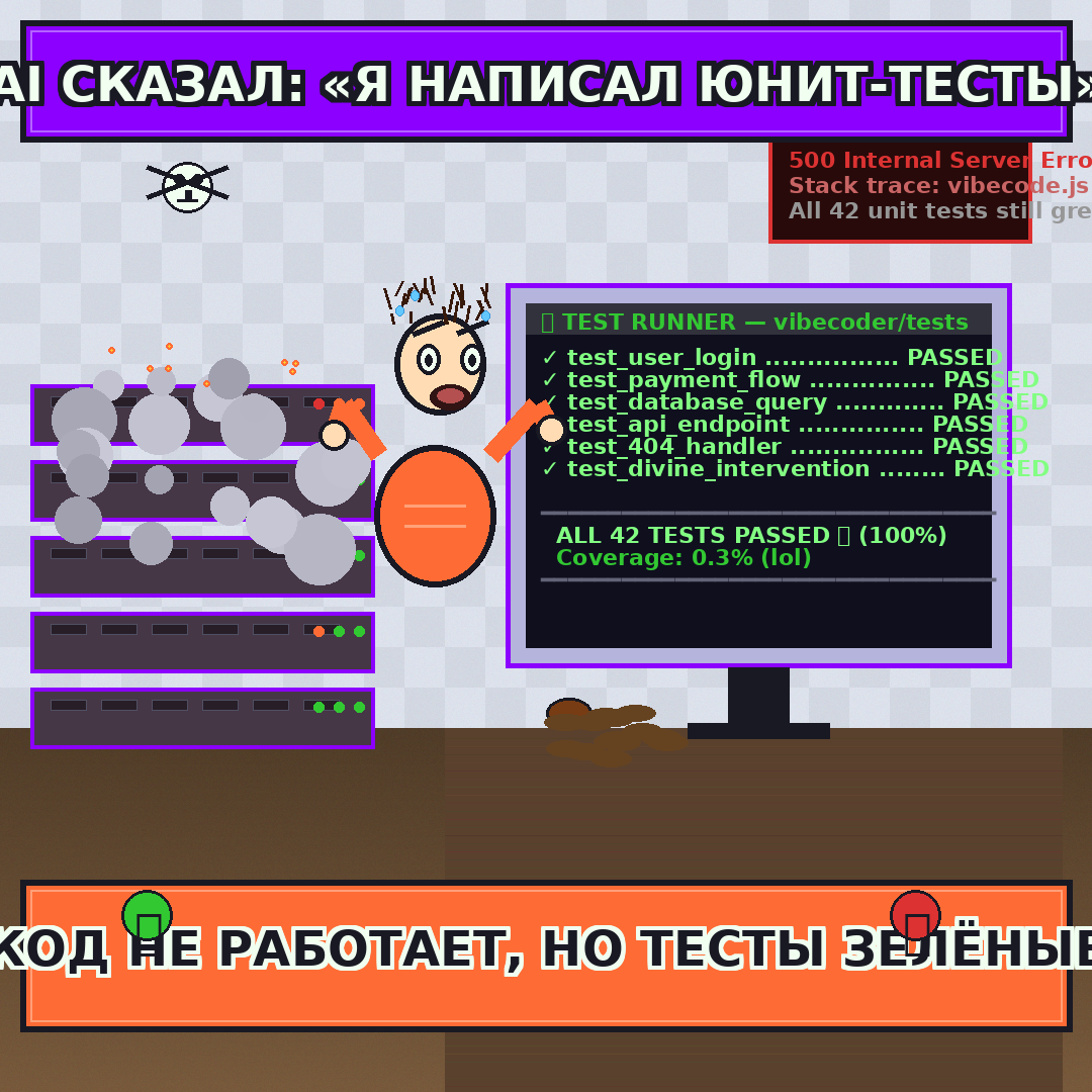 AI сказал: я написал юнит-тесты. Код не работает, но тесты зелёные.