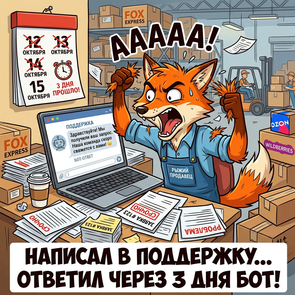 Селлер-лис написал в поддержку маркетплейса. Через 3 дня пришёл автоответ от бота: 'Спасибо за обращение, мы ценим вас!' ТИПИЧНАЯ БОЛЬ.
